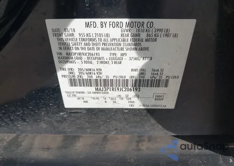 2018 Ford Ecosport S from USA, damaged, VIN MAJ3P1RE9JC206193